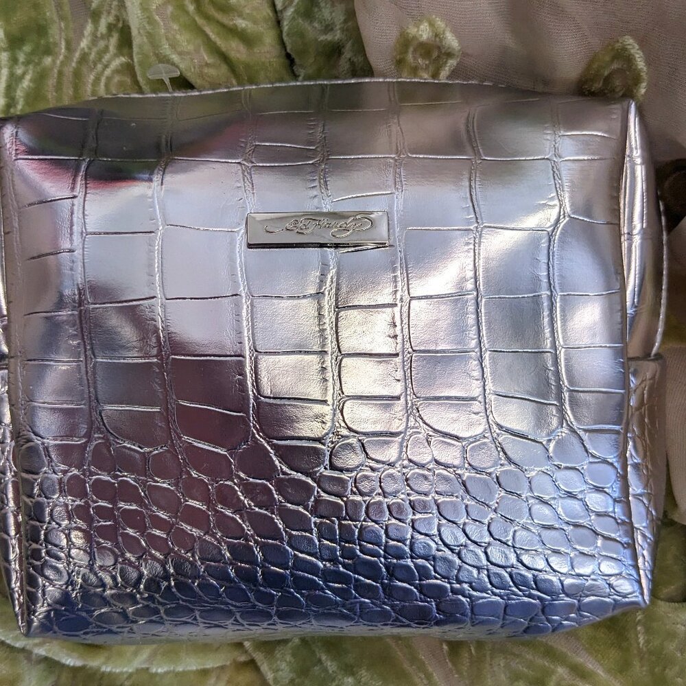 Silver Reptile Ed Hardy Croc-Embossed Cosmetic Bag - NWOT